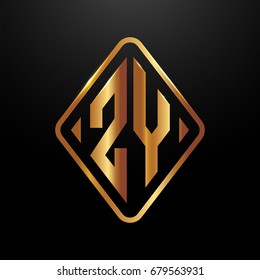 Golden monogram logo curved oval shape initial letter zy logo vector