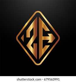 Golden monogram logo curved oval shape initial letter ze logo vector