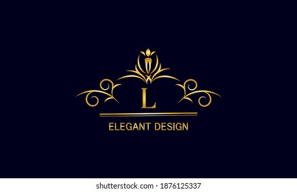 Monograma dorado sobre fondo negro con la letra L. Graceful logo con la inicial. emblema universal, símbolo de restaurante, negocios, tarjetas de felicitación, invitaciones.