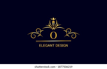 Golden monogram on a black background with the letter O. Graceful logo with the initial. Universal emblem, symbol of restaurant, business, greeting cards, invitations.