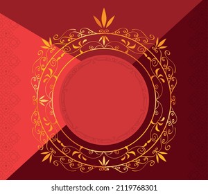 postal de fondo rojo monograma dorado