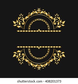 golden monogram template design on black background