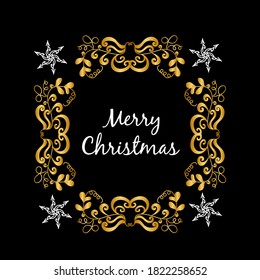 golden monogram with white letters merry christmas on black background  cover postcard
vector illustration