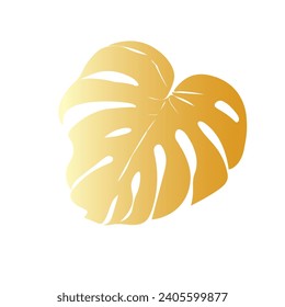 Golden monstera tropical leaves, greenery Monstera leaves, jungle plant. Silhouette of monstera leaf for logo or card ,scrapbook design. Vector illustration, isolate on white background