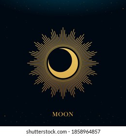The Golden Moon. golden boho style. Vector Illustration