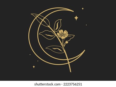 goldener Mond und floraler Vektordesign