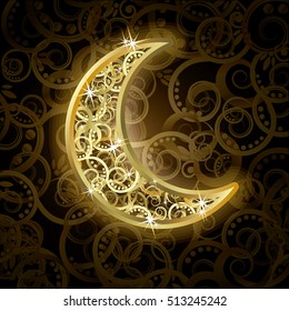 Golden moon invitation card, vector illustration