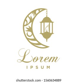 Golden  moon and lantern, logo template
