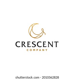 goldenes Mondlogo. eleganter Halbmond und Logo-Designsymbol Symbol Vektorgrafik im Luxusstil linear