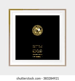 Golden Moon. Ocean. Moon Path.Abstract poster. Scandinavian style. Hand drawn ink textures. Stock vector.