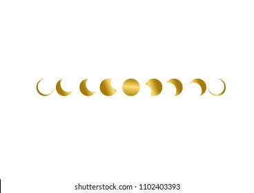 Golden Moon phases astronomy icon set Vector Illustration on the white background.