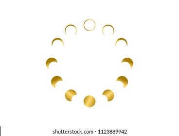 Golden Moon phases astronomy icon set Vector Illustration on the white background.