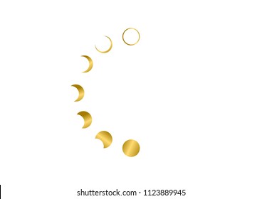 Golden Moon phases astronomy icon set Vector Illustration on the white background.