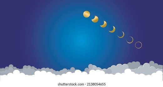 Golden Moon phases astronomy icon set Vector Illustration on the white background.crescent moon.