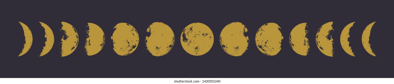 Golden moon phases. Hand drawn vector illustration. Eps 10.