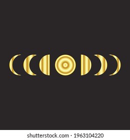 Golden moon phases icon Night space astronomy and nature moon phases sphere shadow. The whole cycle from new moon to full moon