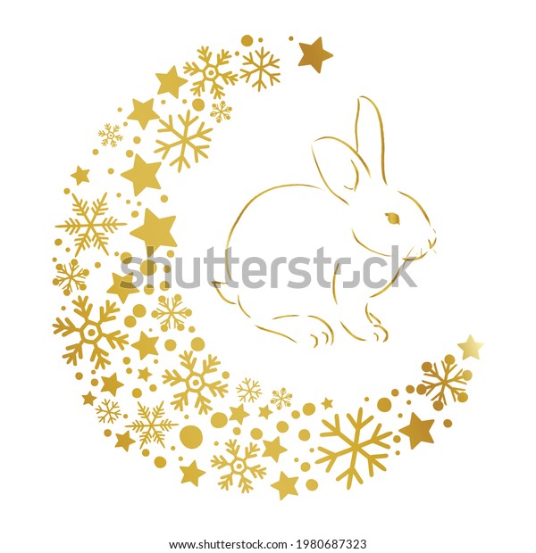 Golden Moon Rabbit Snowlakes Vecor Illustration Stock Vector (Royalty ...