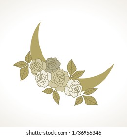 Golden moon with roses decoration, vector