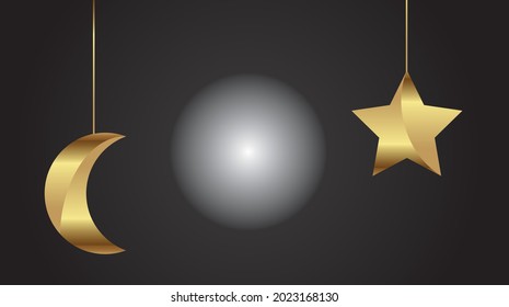 golden moon and star backgroun vector design