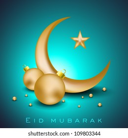 Golden moon with star for Eid Mubarak festival. EPS 10.