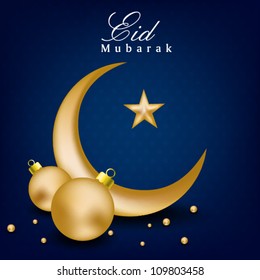 Golden moon with star for Eid Mubarak festival. EPS 10.