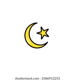 golden moon and star symbol, muslim symbol, islamic religious symbol, vector design isolated on white background 