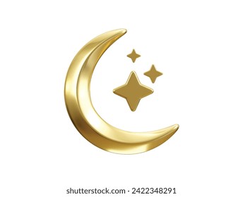 golden moon and sun icon 3d render concept of Ramadan Kareem illustration