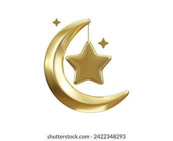golden moon and sun icon 3d render concept of Ramadan Kareem illustration