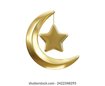 golden moon and sun icon 3d render concept of Ramadan Kareem illustration