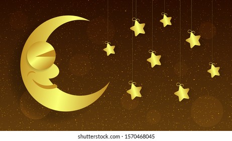 Golden Moon Symbol Icon Design Element, Vector Illustration For Logo, Banner, Poster, Business Sign, Identity, Branding