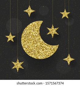 Golden Moon Symbol Icon Design Element, Vector Illustration For Logo, Banner, Poster, Business Sign, Identity, Branding