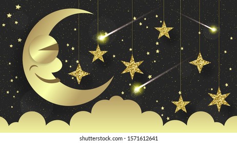 Golden Moon Symbol Icon Design Element, Vector Illustration For Logo, Banner, Poster, Business Sign, Identity, Branding