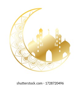 golden moon with taj mahal ramadan kareem vector illustration design