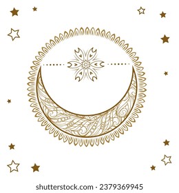 Tatuaje temporal de la luna dorada. Gráfica vectorial de estilo étnico.