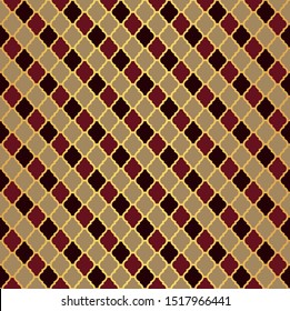 Golden Moroccan motif tile pattern. Luxury decorative geometric design with red and beige details. 