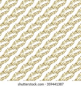 Golden mosaic abstract seamless vector pattern. Yellow twisted lines tinsel tiles.