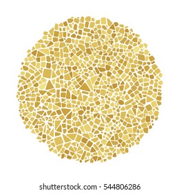 Golden Mosaic design element in circle form. Abstract mosaic background. Ceramic tile texture. Easy to recolor. 