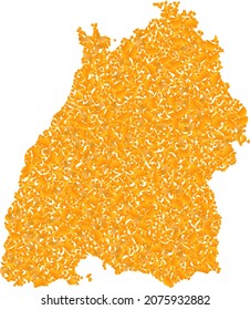 Golden mosaic Map of Baden-Wurttemberg State. Golden composition for map of Baden-Wurttemberg State. Vector mosaic of yellow debris items.