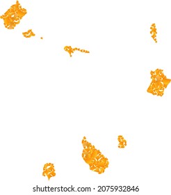 Golden mosaic Map of Cape Verde Islands. Gold collage for map of Cape Verde Islands. Vector mosaic of yellow shatter fractions. Mosaic map of Cape Verde Islands is constructed with gold fractions.