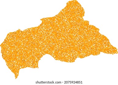 Golden mosaic Map of Central African Republic. Gold collage for map of Central African Republic. Vector mosaic of yellow shard fragments.