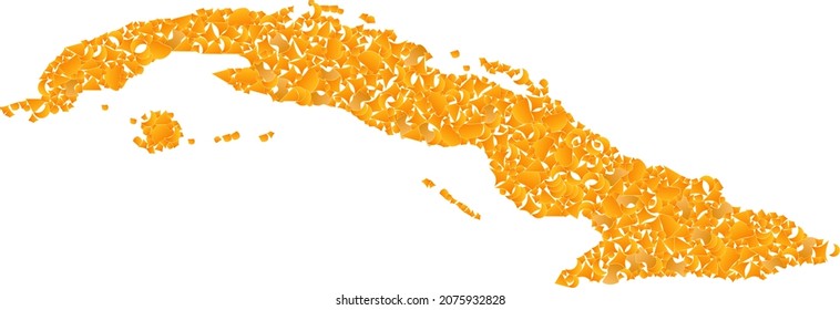 Golden mosaic Map of Cuba Island. Golden combination for map of Cuba Island. Vector mosaic of yellow detritus fragments. Mosaic map of Cuba Island is designed with golden elements.