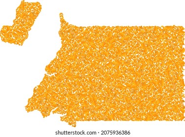Golden mosaic Map of Equatorial Guinea. Golden combination for map of Equatorial Guinea. Vector mosaic of yellow detritus fractions. Mosaic map of Equatorial Guinea is constructed with gold fractions.