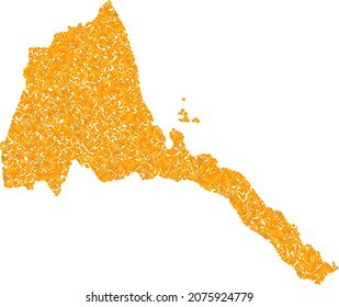 Golden mosaic Map of Eritrea. Golden combination for map of Eritrea. Vector collage of yellow shard items. Mosaic map of Eritrea designed with golden items. Yellow color hues are used.