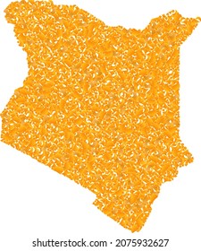 Golden mosaic Map of Kenya. Golden collage for map of Kenya. Vector mosaic of yellow shard items. Mosaic map of Kenya is constructed with golden items. Yellow color shades are used.