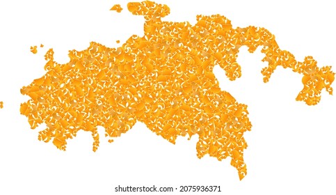 Golden mosaic Map of Saint John Island. Gold collage for map of Saint John Island. Vector mosaic of yellow shard part. Mosaic map of Saint John Island constructed with yellow part.
