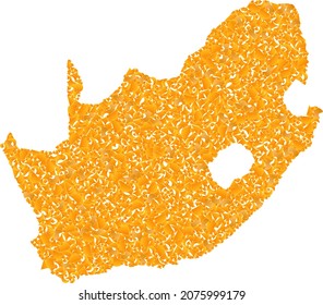 Golden mosaic Map of South African Republic. Golden composition for map of South African Republic. Vector mosaic of yellow spall fractions.