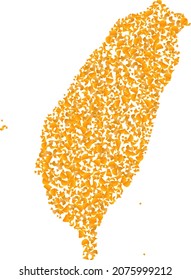 Golden mosaic Map of Taiwan. Golden combination for map of Taiwan. Vector mosaic of yellow shard part. Mosaic map of Taiwan constructed with yellow part. Yellow color tints are used.