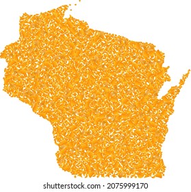 Golden mosaic Map of Wisconsin State. Golden combination for map of Wisconsin State. Vector mosaic of yellow shatter fractions. Mosaic map of Wisconsin State is constructed with yellow fractions.