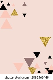 Golden Mosaic Vector Pink Background. Luxury Shape Hipster Poster. Gold Polygon Abstract Texture. Rose  Geometric Pattern.