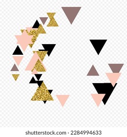 Golden Mosaic Vector Transparent Background. Metal Triangle Geometric Print. Glow Abstract Polygon Poster. Luxury Modern Texture.